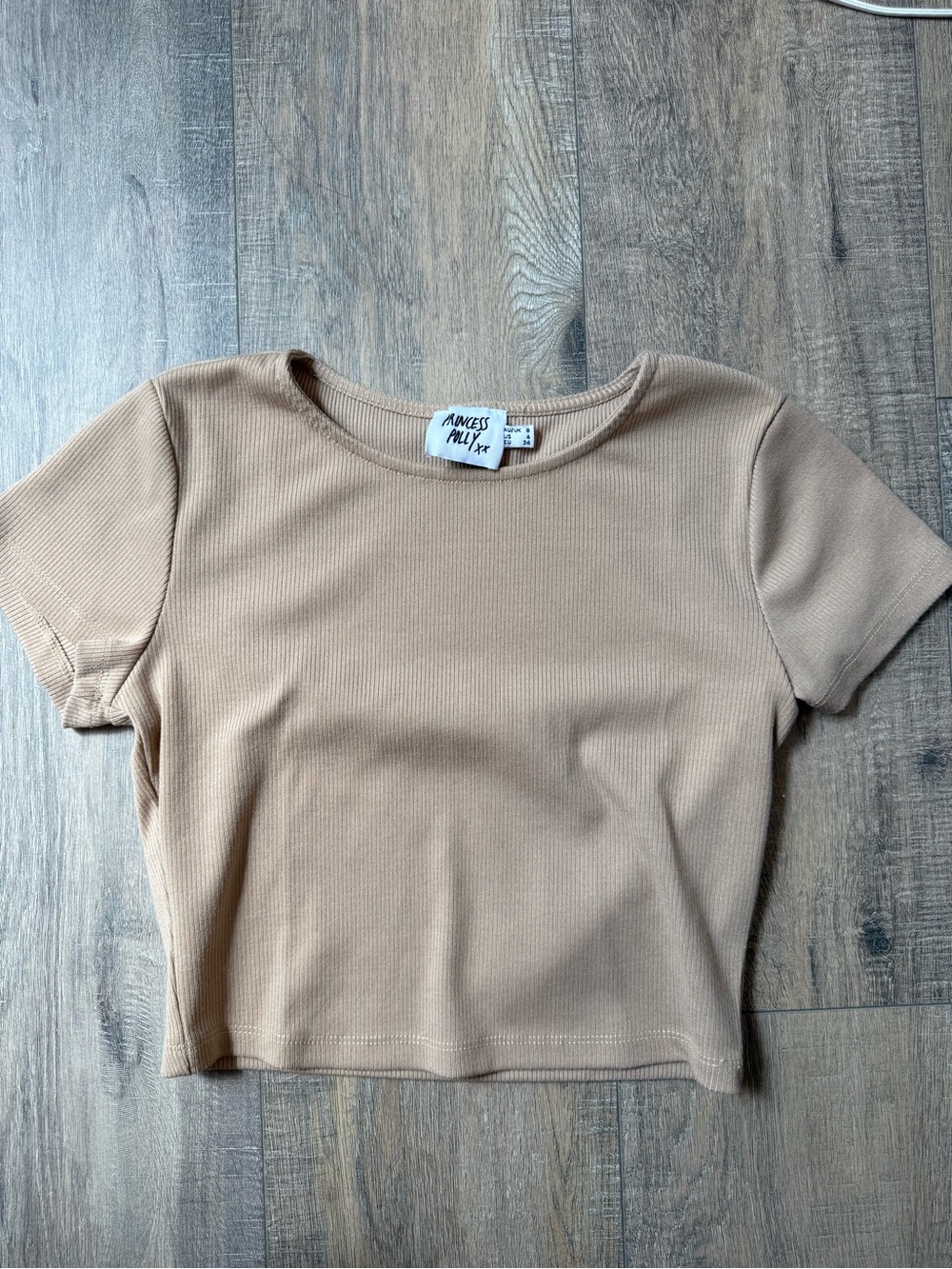 Princess Polly Taupe Ribbed Crop Tee